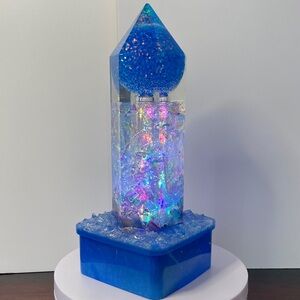 Lighted Iridescent Crystal Tower with Blue Orb